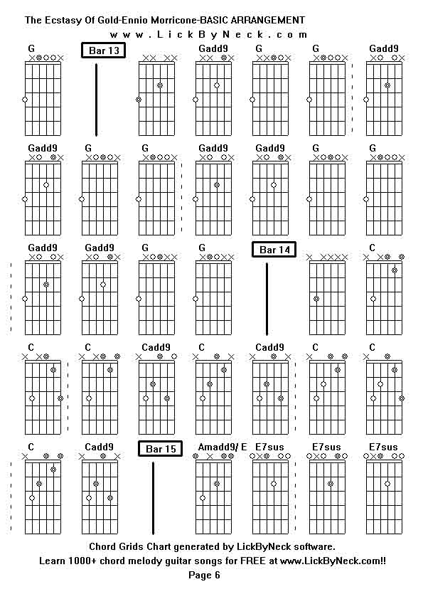 Chord Grids Chart of chord melody fingerstyle guitar song-The Ecstasy Of Gold-Ennio Morricone-BASIC ARRANGEMENT,generated by LickByNeck software.